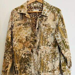 Pilcro Anthropologie Shirt Jacket Size 10 Mixed Print Neutrals